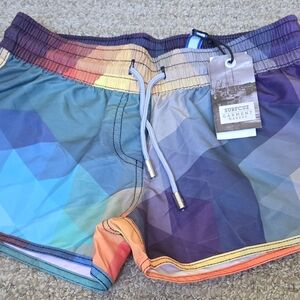 NWT Surf Cuz Women Swim Multicolor Geometric Board Short Style Size Small